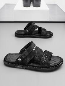 男士舒適字母圖形多穿涼鞋休閒夏季阿拉伯涼鞋 - 黑色 - 查看 2