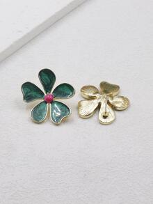 Green Flower Earrings - Green - View 3