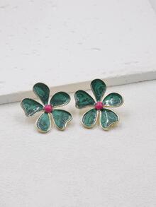 Green Flower Earrings - Green - View 1