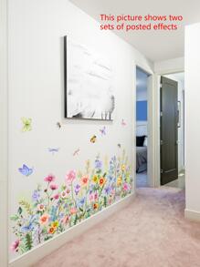 1 Set Of Plant/Flowers/Butterflies/Dragonflies Kick Line Wall Sticker For Home Decoration,Stickers,Wall Decal, Vinyl Decal For Home Decorations,Spring Decoration Items Refresh Your Home,Rama Decoration Stickers Gifts Birthday Graduation - Multicolor - View 2