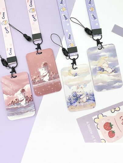 1入組可愛滑動套卡通學生身份證保護裝置帶細繩