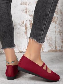 Women's Plus Size Round Toe Flat Shoes - Burgundy - View 4