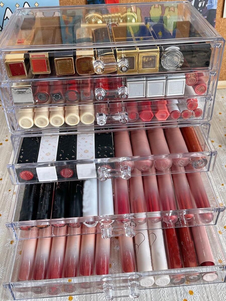 1 件透明口红收纳盒，现代简约设计，适用于卧室、客厅、书房、梳妆台、宿舍、口红、面膜、卸妆棉、收纳、防尘、防潮、美容、储物盒、文具盒、礼品盒适合学生、姐妹、度假海滩、浴室收藏、卧室收藏，大容量 - 無色 - 查看 1