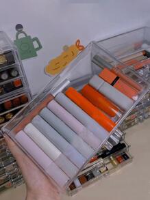 1 件透明口红收纳盒，现代简约设计，适用于卧室、客厅、书房、梳妆台、宿舍、口红、面膜、卸妆棉、收纳、防尘、防潮、美容、储物盒、文具盒、礼品盒适合学生、姐妹、度假海滩、浴室收藏、卧室收藏，大容量 - 無色 - 查看 7