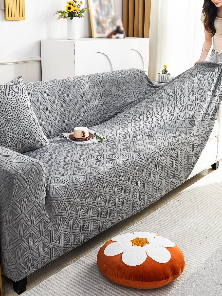 1 Vỏ Bọc Ghế Sofa Jacquard Hình Học Với 1 Vỏ Đệm Mà Không Cần Chất Độn - Màu xám đen - Xem 1