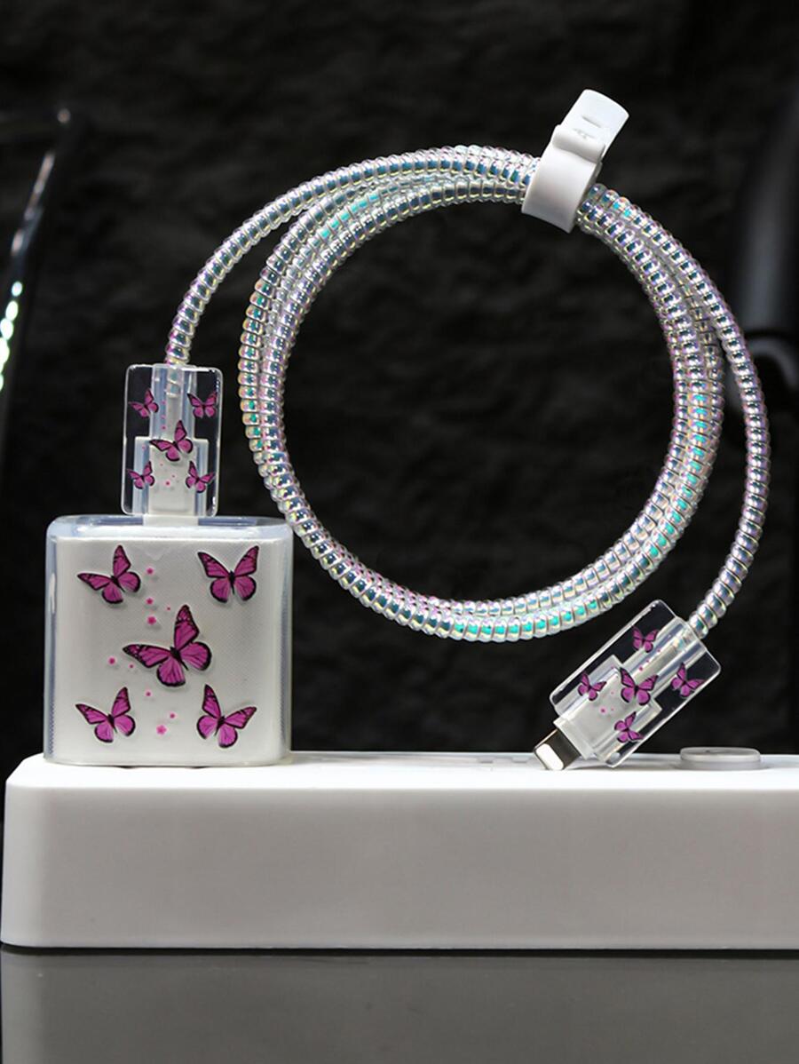 5入組蝴蝶樣式數據線保護套和充電器頭套 - 彩色 - 查看 1