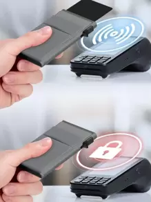 铝合金防盗/银行卡包钱包和女士生日情人节父亲节礼物旅行返校卡夹卡夹钱包名片夹信用卡夹男士迷你钱包卡片钱包射频识别钱包 - 灰色 - 查看 7