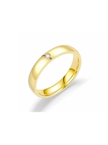 1pc Fashionable Cubic Zirconia Titanium Steel Rings, Versatile Luxury Jewelry Accessories, Unique Stainless Steel Couple Rings, Unisex Plain Band Rings, Halloween & Christmas Gift - Gold - View 4