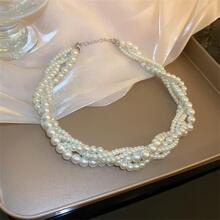 1pc Vintage Cultured Faux Pearl & Twisted Rope Design Multi-Layer Necklace Suitable For Women's Daily Wear - White - View 4