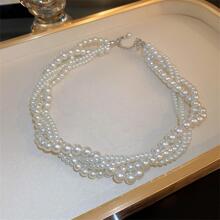 1pc Vintage Cultured Faux Pearl & Twisted Rope Design Multi-Layer Necklace Suitable For Women's Daily Wear - White - View 3