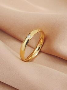 1pc Fashionable Cubic Zirconia Titanium Steel Rings, Versatile Luxury Jewelry Accessories, Unique Stainless Steel Couple Rings, Unisex Plain Band Rings, Halloween & Christmas Gift - Gold - View 1