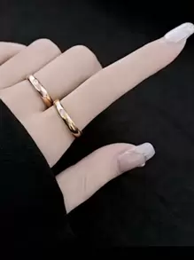 1pc Fashionable Cubic Zirconia Titanium Steel Rings, Versatile Luxury Jewelry Accessories, Unique Stainless Steel Couple Rings, Unisex Plain Band Rings, Halloween & Christmas Gift - Gold - View 3