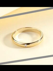 1pc Fashionable Cubic Zirconia Titanium Steel Rings, Versatile Luxury Jewelry Accessories, Unique Stainless Steel Couple Rings, Unisex Plain Band Rings, Halloween & Christmas Gift - Gold - View 2