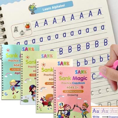 4 Cuốn Sách (Bút Miễn Phí) Sách Sao Chép Phép Thuật Sách Dán Trẻ Em Miễn Phí Lau Chùi Thực Hành Viết Tay Có Thể Tái Sử Dụng Sổ Tay Viết Tay Thư Pháp Quà Tặng Montessori Thiết Kế Mẫu Rãnh Và Dụng Cụ Viết Tay Sách Sao Chép Phép Thuật