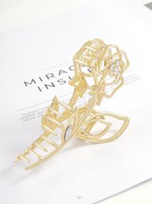 1个复古玫瑰花金属水钻发爪夹，优雅法式发饰时尚发夹优雅发饰