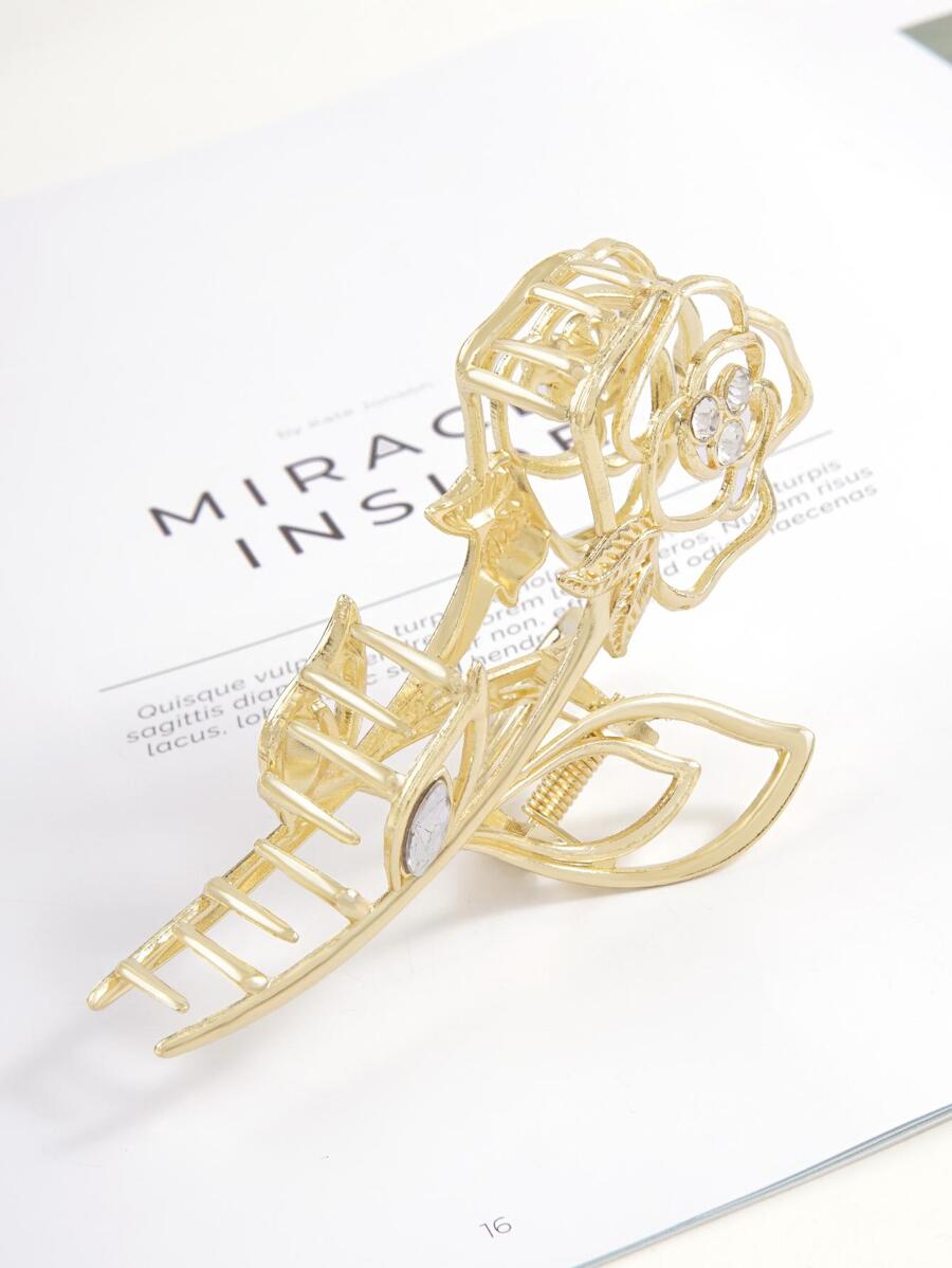 1pc Vintage Rose Flower Shaped Rhinestone Decor Hair Clip, Elegant