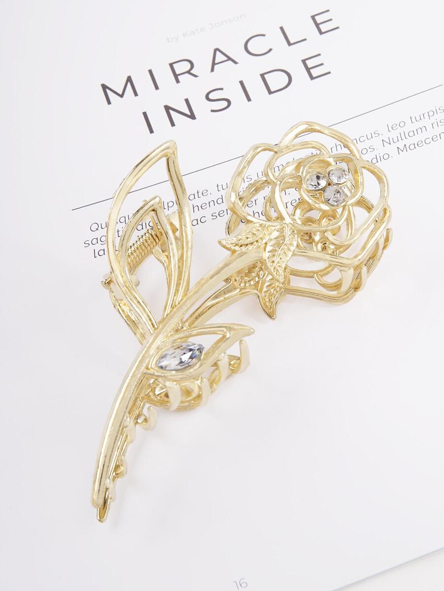 1pc Vintage Rose Flower Shaped Rhinestone Decor Hair Clip, Elegant