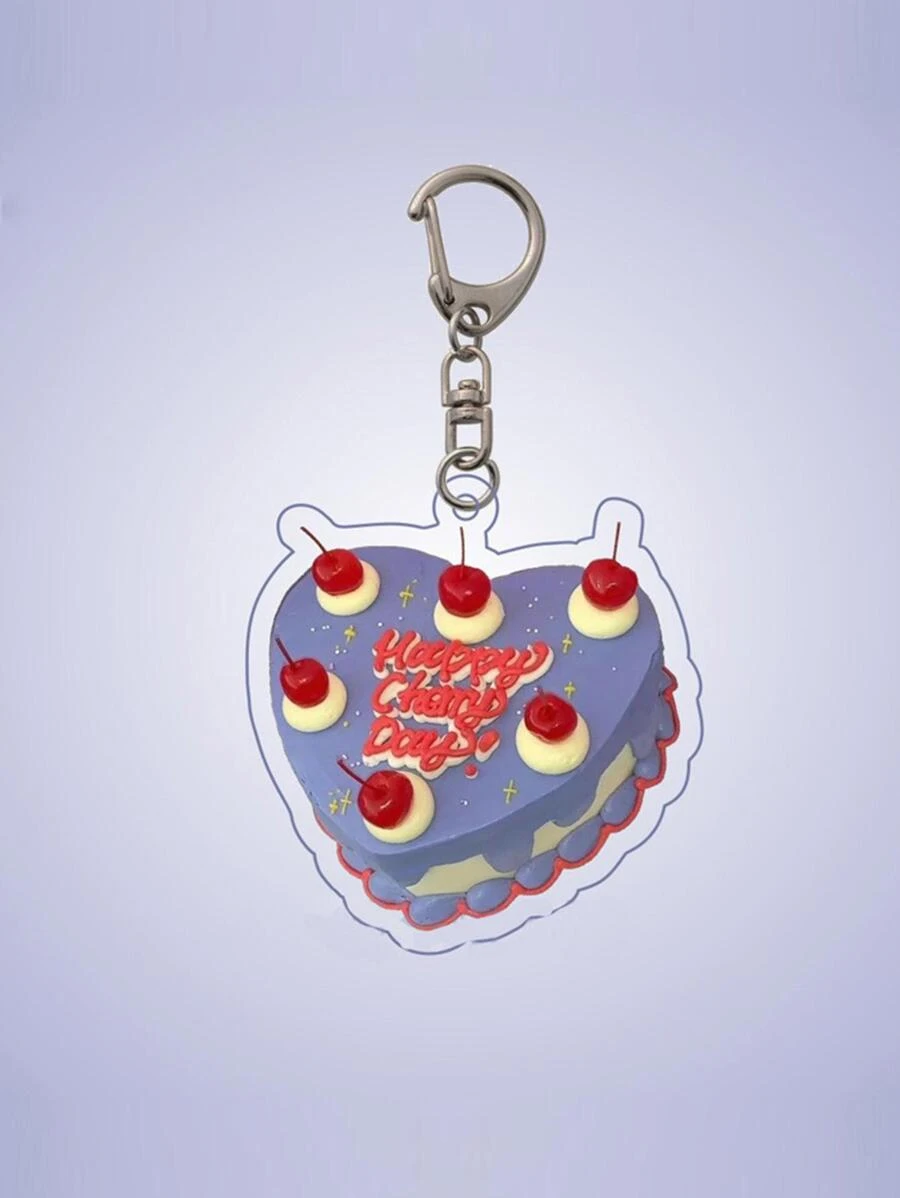 可愛多彩生日蛋糕鑰匙圈鑰匙扣亞克力後背包拉鍊裝飾吊墜車包鑰匙圈適合女士女孩禮物 - 彩色 - 查看 1