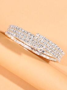 Brazalete elegante con decoración de strass para novia, accesorio de fiesta y Día de San Valentín para mujeres - Plateado - Ver 2