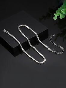 1入組魅力四射水鑽裝飾頸鏈適合女士日常裝飾 - 銀色 - 查看 4
