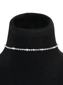 1入組魅力四射水鑽裝飾頸鏈適合女士日常裝飾 - 銀色 - 查看 2