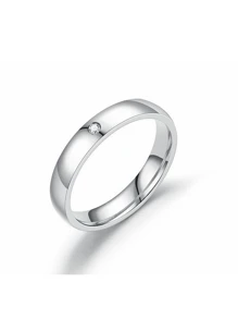 1pc Fashionable Cubic Zirconia Titanium Steel Ring, Versatile Luxury Jewelry Accessory, Unique Stainless Steel Couple Rings, Minimalist Plain Band Rings, Halloween Gift, Christmas Small Gift - Silver - View 4