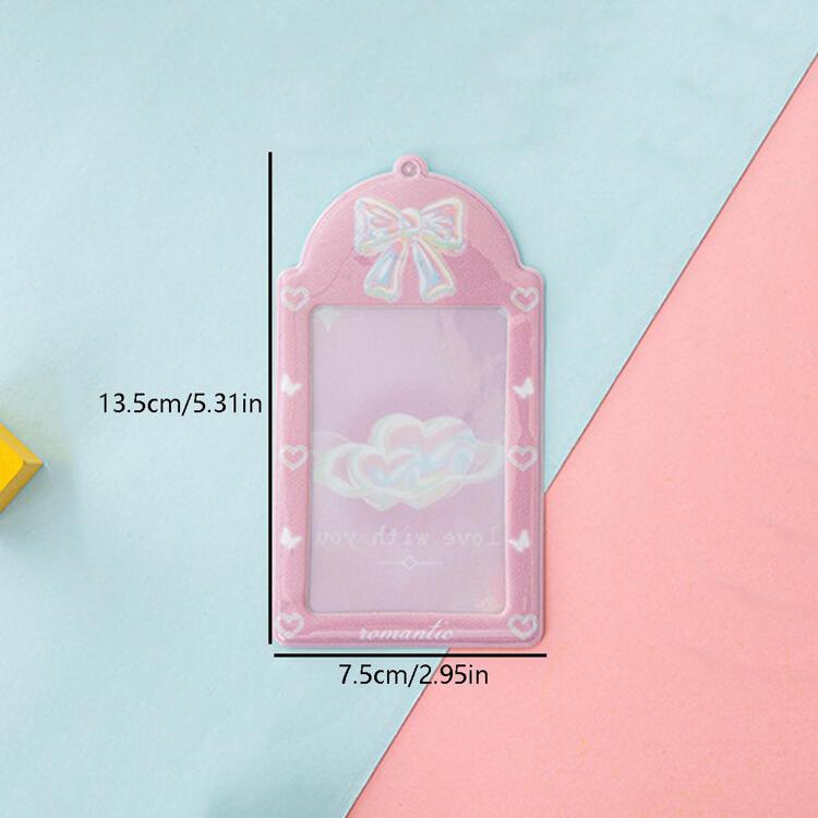 พวงกุญแจหัวใจและโบว์สีชมพูขนาด 3 นิ้วน่ารัก 1 ชิ้นพร้อมที่ใส่การ์ด - สีชมพู - ดู 2