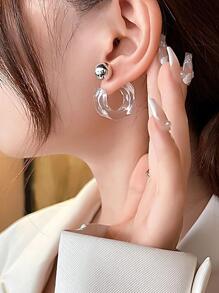 1 对时尚不对称设计树脂和丙烯酸前后耳环 - 無色 - 查看 8