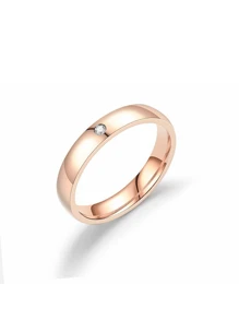 1 chiếc nhẫn thép titan đính đá thời trang, phụ kiện trang sức sang trọng đa năng, nhẫn đôi bằng thép không gỉ độc đáo, nhẫn trơn zirconia cho nam nữ, quà tặng Halloween, quà tặng nhỏ cho Giáng sinh - Hoa hồng vàng - Xem 2