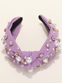 水鑽和人造珍珠裝飾髮箍 - 紫色 - 查看 2