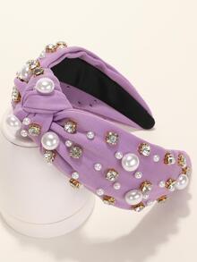 水鑽和人造珍珠裝飾髮箍 - 紫色 - 查看 4