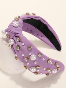 水鑽和人造珍珠裝飾髮箍 - 紫色 - 查看 5