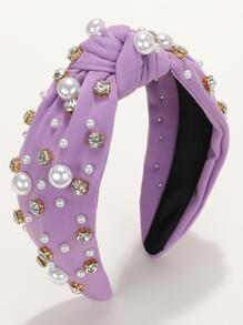 水鑽和人造珍珠裝飾髮箍 - 紫色 - 查看 1