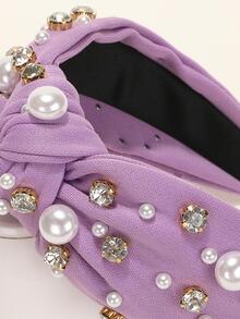 水鑽和人造珍珠裝飾髮箍 - 紫色 - 查看 6