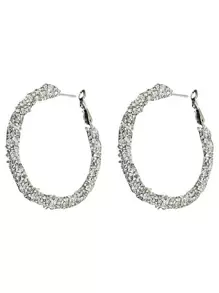 1 对新款时尚大号圆形水钻耳环，优雅女士环形耳环适合日常佩戴 - 白色 - 查看 3