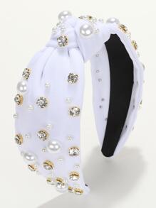 鑲有水晶和人造珍珠的皇室風頭帶 - 白色 - 查看 1
