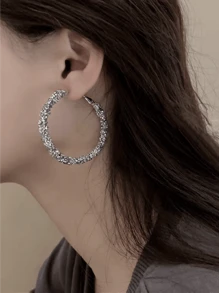 1 对新款时尚大号圆形水钻耳环，优雅女士环形耳环适合日常佩戴 - 白色 - 查看 2