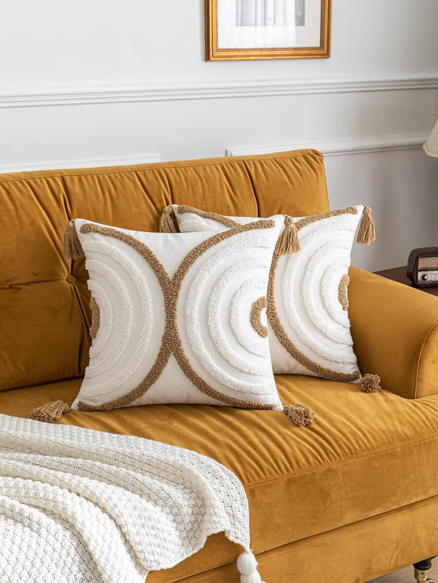 1 件几何天鹅绒枕套，不含枕芯 - 米色 - 查看 1