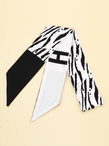 Zebra Striped Print Skinny Scarf - Multicolor - View 3