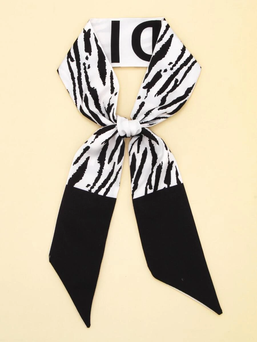 Zebra Striped Print Skinny Scarf - Multicolor - View 1