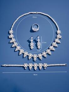 DV JEWELRY 5入組情人節奢華人造項鍊,手環,耳環,圓環首飾套裝適合女士,華麗珠寶和手錶禮品適用於日期 - 銀色 - 查看 2