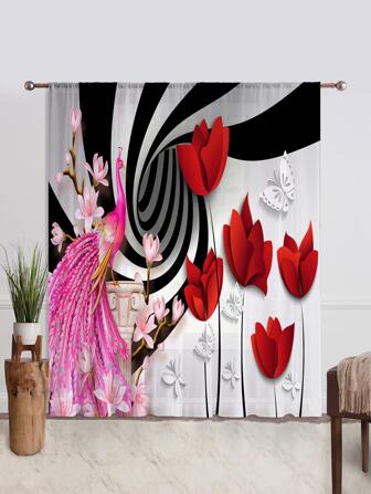 印花單片透視窗簾