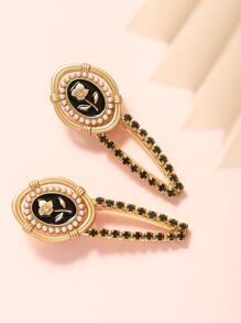 2个装水钻装饰发夹，优雅情人节礼物，爪夹发卡，发饰，头部饰品，女士发饰，发夹，发卡 - 彩色 - 查看 3