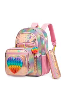 Ba lô trang trí hình trái tim 3 chiếc cho bé gái & Hộp đựng bút chì & Túi hộp đựng đồ ăn trưa - Nhiều màu - Xem 2
