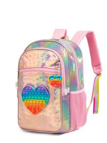 Ba lô trang trí hình trái tim 3 chiếc cho bé gái & Hộp đựng bút chì & Túi hộp đựng đồ ăn trưa - Nhiều màu - Xem 3