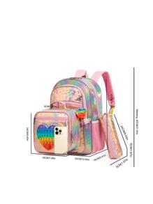 Ba lô trang trí hình trái tim 3 chiếc cho bé gái & Hộp đựng bút chì & Túi hộp đựng đồ ăn trưa - Nhiều màu - Xem 5