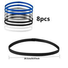 8 件男孩運動髮帶,彈性運動頭帶防滑,兒童和男士細頭帶,足球跑步健身運動髮帶,黑色、白色、藍色、灰色 - 彩色 - 查看 4