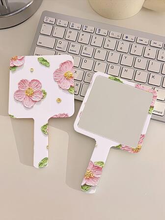 化妆镜，花纹方形手持化妆镜，便携式美容镜，梳妆镜，价格实惠，圣诞礼物，化妆品，化妆工具，便宜货，礼物，女士礼物，圣诞礼物