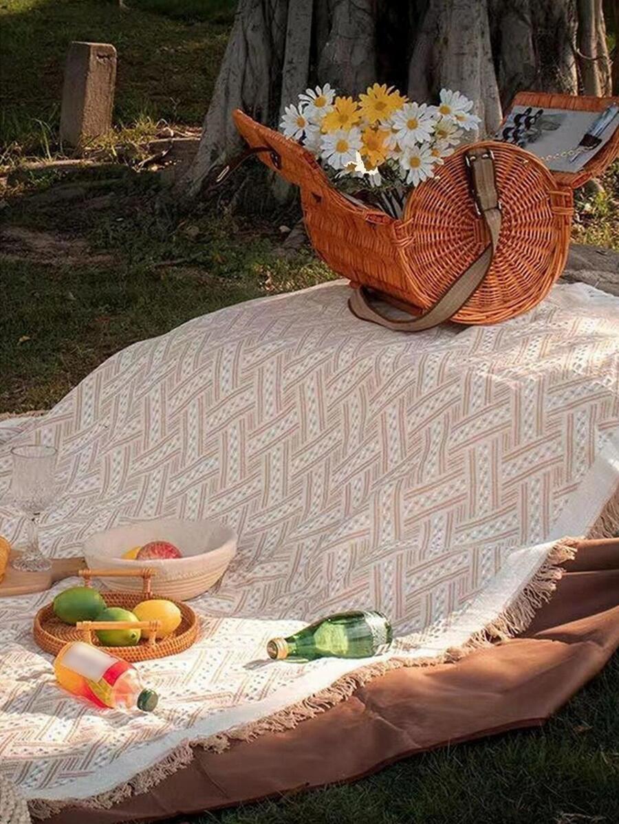 木耳邊幾何樣式野餐墊 - 彩色 - 查看 1