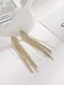 1對全鑽石歐美風格法語長流蘇耳環